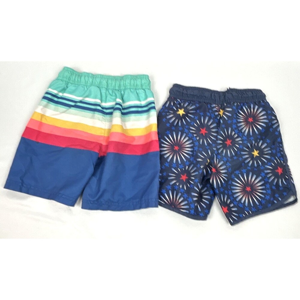 Cat & Jack Boys 5T Swim Trunks 2-Pack Striped/Fireworks Elastic Waist Lined